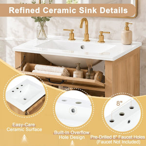 English Elm 24 Inch Freestanding Bathroom Vanity with Ceramic Sink Soft Close Storage Cabinet N729P488577N
