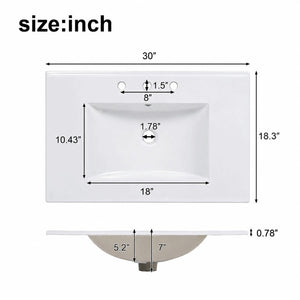 English Elm 30 Inch Modern Bathroom Vanity with Ceramic Sink Soft Close Drawers Matte Hardware N729P488578N
