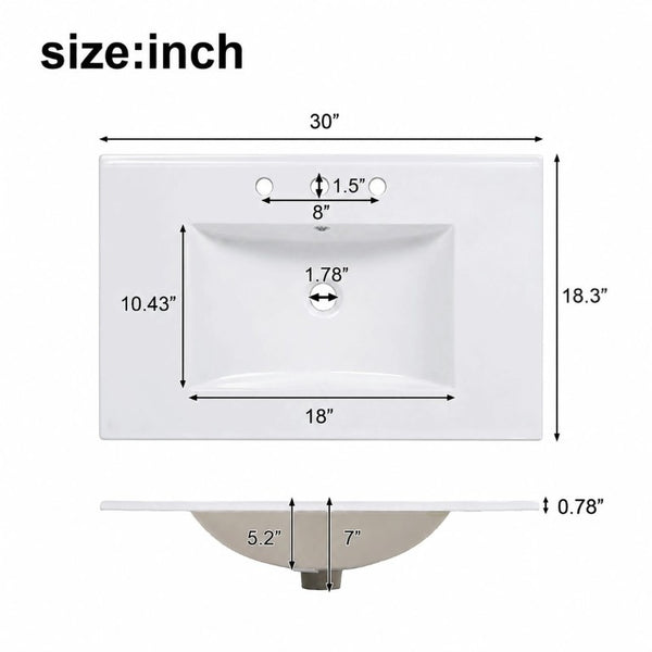 English Elm 30 Inch Modern Bathroom Vanity with Ceramic Sink Soft Close Drawers Matte Hardware N729P488578N