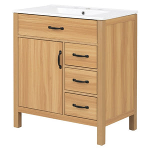 English Elm 30 Inch Modern Bathroom Vanity with Ceramic Sink Soft Close Drawers Matte Hardware N729P488578N