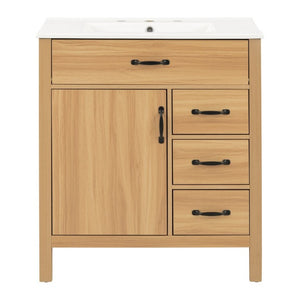 English Elm 30 Inch Modern Bathroom Vanity with Ceramic Sink Soft Close Drawers Matte Hardware N729P488578N