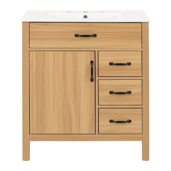 English Elm 30 Inch Modern Bathroom Vanity with Ceramic Sink Soft Close Drawers Matte Hardware N729P488578N