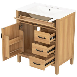 English Elm 30 Inch Modern Bathroom Vanity with Ceramic Sink Soft Close Drawers Matte Hardware N729P488578N