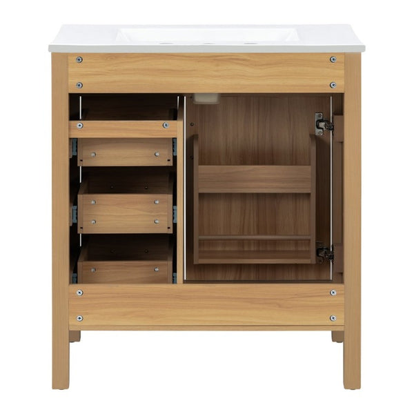 English Elm 30 Inch Modern Bathroom Vanity with Ceramic Sink Soft Close Drawers Matte Hardware N729P488578N