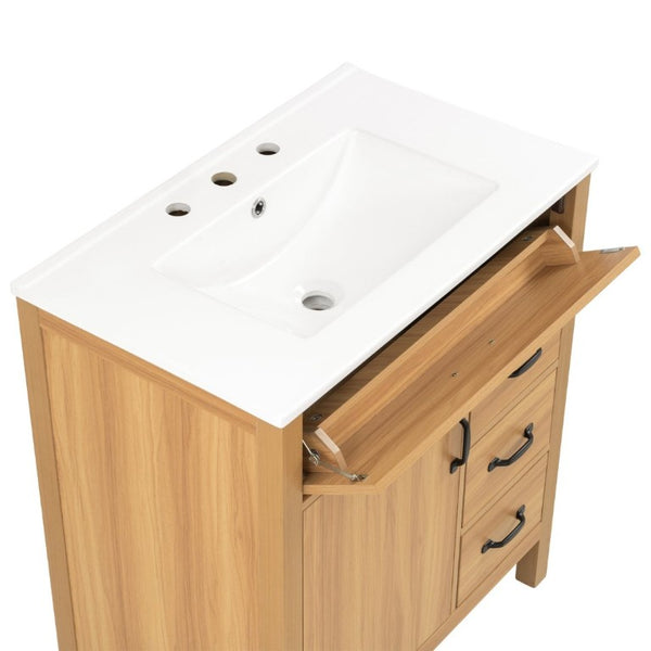 English Elm 30 Inch Modern Bathroom Vanity with Ceramic Sink Soft Close Drawers Matte Hardware N729P488578N