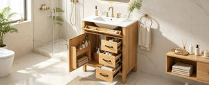 English Elm 30 Inch Modern Bathroom Vanity with Ceramic Sink Soft Close Drawers Matte Hardware N729P488578N