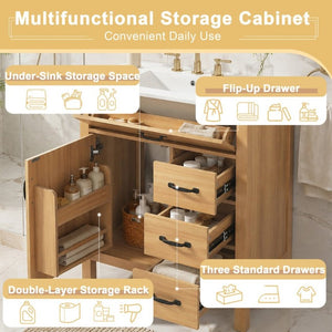 English Elm 30 Inch Modern Bathroom Vanity with Ceramic Sink Soft Close Drawers Matte Hardware N729P488578N