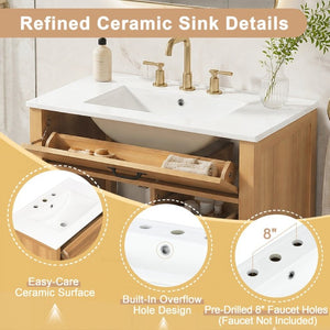English Elm 30 Inch Modern Bathroom Vanity with Ceramic Sink Soft Close Drawers Matte Hardware N729P488578N
