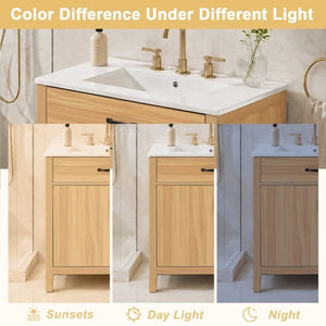 English Elm 30 Inch Modern Bathroom Vanity with Ceramic Sink Soft Close Drawers Matte Hardware N729P488578N