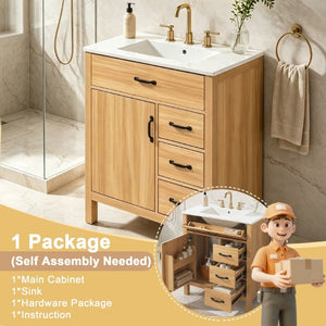 English Elm 30 Inch Modern Bathroom Vanity with Ceramic Sink Soft Close Drawers Matte Hardware N729P488578N