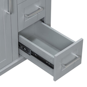 English Elm 24 Inch Freestanding Vanity Solid Wood Cabinet Ceramic Sink Four Drawer Bath Storage Gray N729P488872E