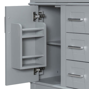 English Elm 24 Inch Freestanding Vanity Solid Wood Cabinet Ceramic Sink Four Drawer Bath Storage Gray N729P488872E