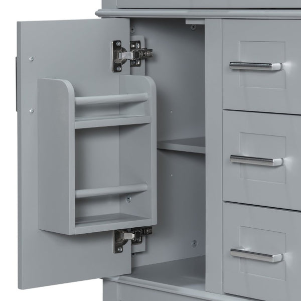 English Elm 24 Inch Freestanding Vanity Solid Wood Cabinet Ceramic Sink Four Drawer Bath Storage Gray N729P488872E