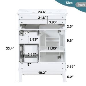English Elm 24 Inch Freestanding Vanity Solid Wood Cabinet Ceramic Sink Four Drawer Bath Storage White N729P488872K