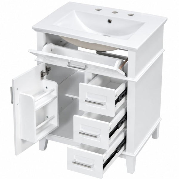 English Elm 24 Inch Freestanding Vanity Solid Wood Cabinet Ceramic Sink Four Drawer Bath Storage White N729P488872K