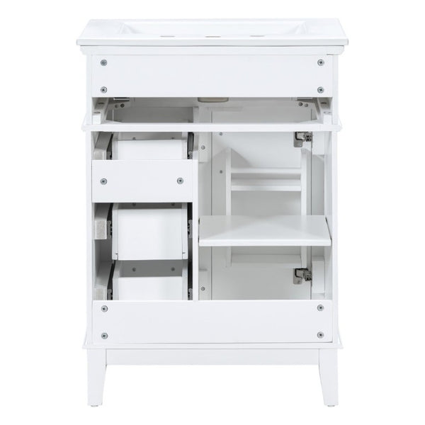 English Elm 24 Inch Freestanding Vanity Solid Wood Cabinet Ceramic Sink Four Drawer Bath Storage White N729P488872K