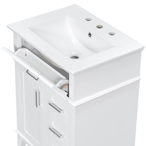 English Elm 24 Inch Freestanding Vanity Solid Wood Cabinet Ceramic Sink Four Drawer Bath Storage White N729P488872K