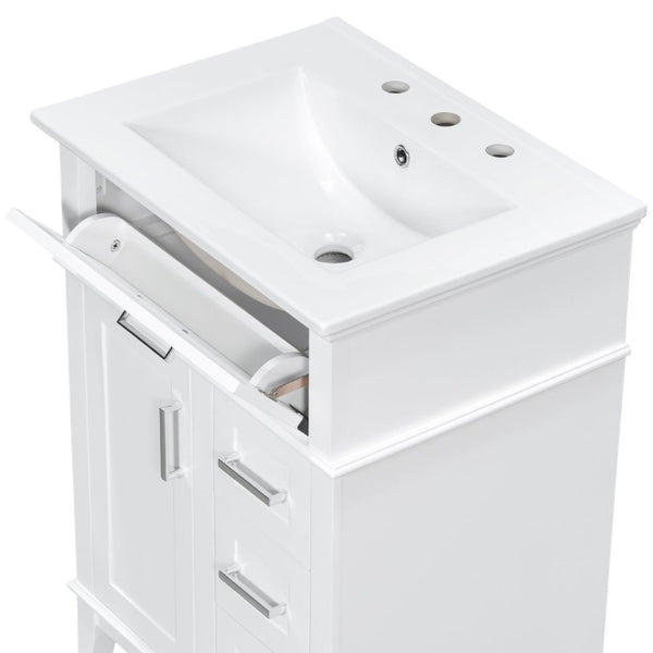 English Elm 24 Inch Freestanding Vanity Solid Wood Cabinet Ceramic Sink Four Drawer Bath Storage White N729P488872K