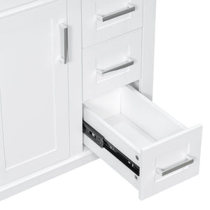 English Elm 24 Inch Freestanding Vanity Solid Wood Cabinet Ceramic Sink Four Drawer Bath Storage White N729P488872K