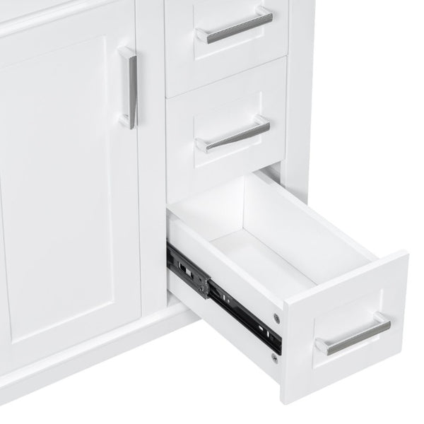 English Elm 24 Inch Freestanding Vanity Solid Wood Cabinet Ceramic Sink Four Drawer Bath Storage White N729P488872K