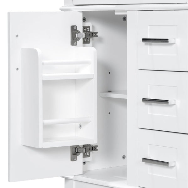 English Elm 24 Inch Freestanding Vanity Solid Wood Cabinet Ceramic Sink Four Drawer Bath Storage White N729P488872K