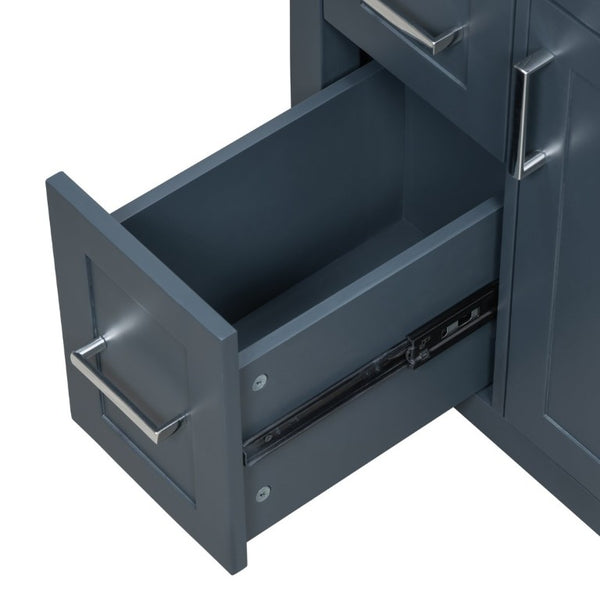 English Elm 24 Inch Bathroom Vanity Solid Wood MDF Cabinet Ceramic Sink Silver Modern Storage Blue N729P488873C