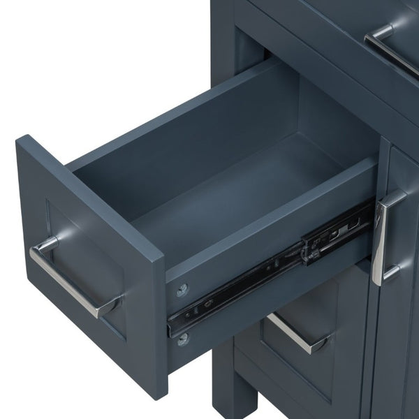 English Elm 24 Inch Bathroom Vanity Solid Wood MDF Cabinet Ceramic Sink Silver Modern Storage Blue N729P488873C
