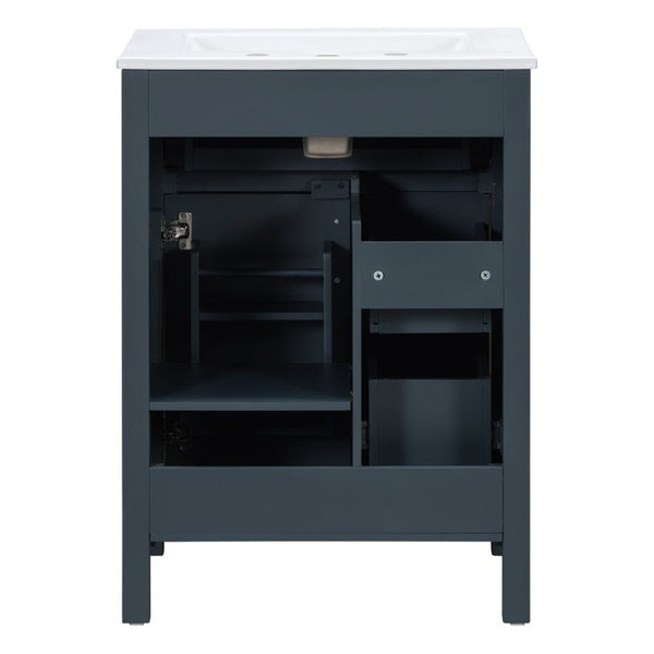 English Elm 24 Inch Bathroom Vanity Solid Wood MDF Cabinet Ceramic Sink Silver Modern Storage Blue N729P488873C