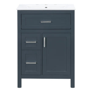 English Elm 24 Inch Bathroom Vanity Solid Wood MDF Cabinet Ceramic Sink Silver Modern Storage Blue N729P488873C
