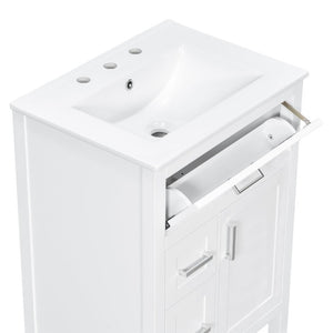English Elm 24 Inch Bathroom Vanity Solid Wood MDF Cabinet Ceramic Sink Silver Modern Storage White N729P488873K