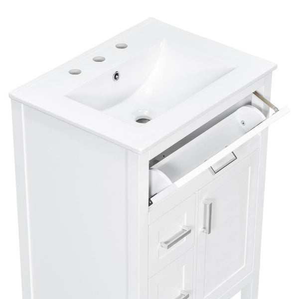 English Elm 24 Inch Bathroom Vanity Solid Wood MDF Cabinet Ceramic Sink Silver Modern Storage White N729P488873K