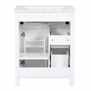 English Elm 24 Inch Bathroom Vanity Solid Wood MDF Cabinet Ceramic Sink Silver Modern Storage White N729P488873K