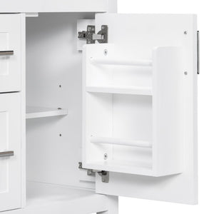 English Elm 24 Inch Bathroom Vanity Solid Wood MDF Cabinet Ceramic Sink Silver Modern Storage White N729P488873K
