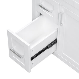English Elm 24 Inch Bathroom Vanity Solid Wood MDF Cabinet Ceramic Sink Silver Modern Storage White N729P488873K