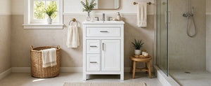 English Elm 24 Inch Bathroom Vanity Solid Wood MDF Cabinet Ceramic Sink Silver Modern Storage White N729P488873K