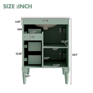 English Elm 24 Inch Modern Bathroom Vanity Solid Pine Cabinet Ceramic Sink Soft Close Storage Green N729P515976F