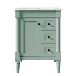 English Elm 24 Inch Modern Bathroom Vanity Solid Pine Cabinet Ceramic Sink Soft Close Storage Green N729P515976F
