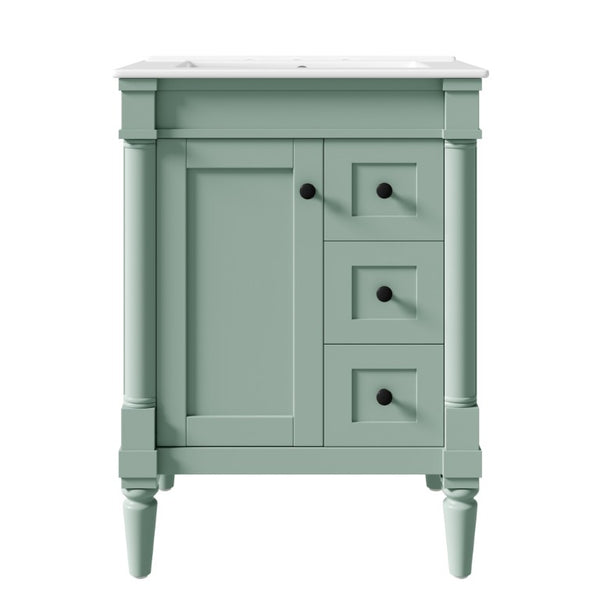 English Elm 24 Inch Modern Bathroom Vanity Solid Pine Cabinet Ceramic Sink Soft Close Storage Green N729P515976F