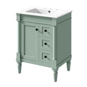 English Elm 24 Inch Modern Bathroom Vanity Solid Pine Cabinet Ceramic Sink Soft Close Storage Green N729P515976F