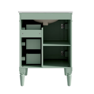 English Elm 24 Inch Modern Bathroom Vanity Solid Pine Cabinet Ceramic Sink Soft Close Storage Green N729P515976F
