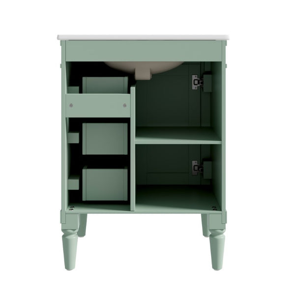 English Elm 24 Inch Modern Bathroom Vanity Solid Pine Cabinet Ceramic Sink Soft Close Storage Green N729P515976F