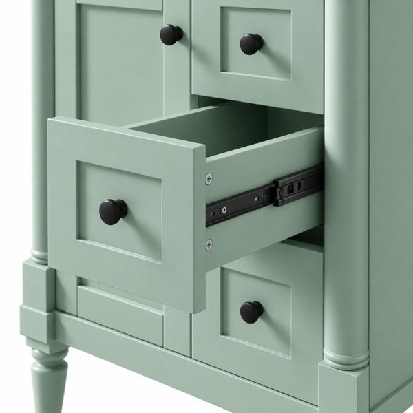 English Elm 24 Inch Modern Bathroom Vanity Solid Pine Cabinet Ceramic Sink Soft Close Storage Green N729P515976F