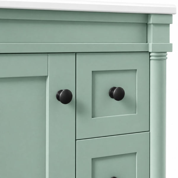 English Elm 24 Inch Modern Bathroom Vanity Solid Pine Cabinet Ceramic Sink Soft Close Storage Green N729P515976F