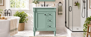 English Elm 24 Inch Modern Bathroom Vanity Solid Pine Cabinet Ceramic Sink Soft Close Storage Green N729P515976F