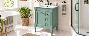 English Elm 24 Inch Modern Bathroom Vanity Solid Pine Cabinet Ceramic Sink Soft Close Storage Green N729P515976F