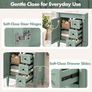 English Elm 24 Inch Modern Bathroom Vanity Solid Pine Cabinet Ceramic Sink Soft Close Storage Green N729P515976F