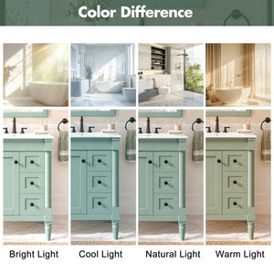 English Elm 24 Inch Modern Bathroom Vanity Solid Pine Cabinet Ceramic Sink Soft Close Storage Green N729P515976F