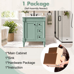 English Elm 24 Inch Modern Bathroom Vanity Solid Pine Cabinet Ceramic Sink Soft Close Storage Green N729P515976F