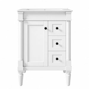 English Elm 24 Inch Modern Bathroom Vanity Solid Pine Cabinet Ceramic Sink Soft Close Storage White N729P515976K