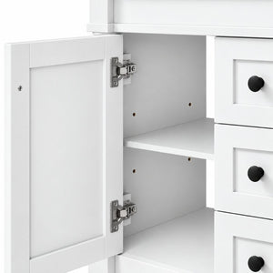 English Elm 24 Inch Modern Bathroom Vanity Solid Pine Cabinet Ceramic Sink Soft Close Storage White N729P515976K